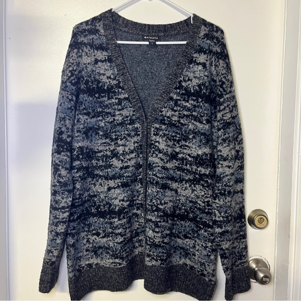 Athleta Merino Wool Lightweight Knit Cardigan Cozy Minimalist Slouchy Sweater L